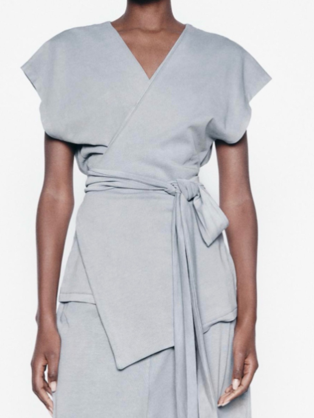 Zara blue/gray asymmetrical cotton wrap top size M